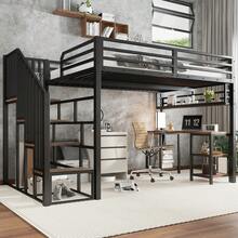 Bed Frame With Metal And Shelves, 120x200cm - 黑胡桃木 - 查看 3