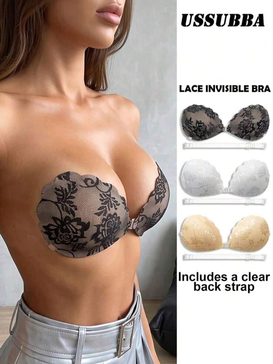 1pc Women's Lace Invisible Bra With Transparent Straps, Suitable For Wedding Dress And Evening Gown - Multicolor - View 1