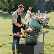 [Free Shipping] Outdoor Grill Table For Big Green Egg Style BBQ, Metal Grill Cart With 2 Folding Panels, Compatible With Up To Large Green Egg, Kamado Joe Jr-XY727745 - Multicolor - View 1