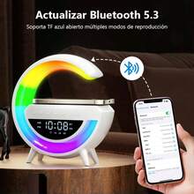 ZNEMAZ Lámpara de escritorio LED con forma de G, cargador inalámbrico, altavoz Bluetooth y despertador: un dispositivo 3 en 1 ideal para oficinas y dormitorios. - Ver 4