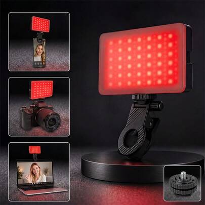 1pc 90-LED High Power Rechargeable Clip-On Selfie Light, M140RGB Color Photography Light, M140 Tri-Color Selfie Light, Portable Rechargeable Video Light, Clip-On LED Light, 360° Adjustable, Suitable For Smartphone, Camera, Laptop, Tablet, Selfie, Video Conference, Lighting, Makeup, Vlog, 1800mAh