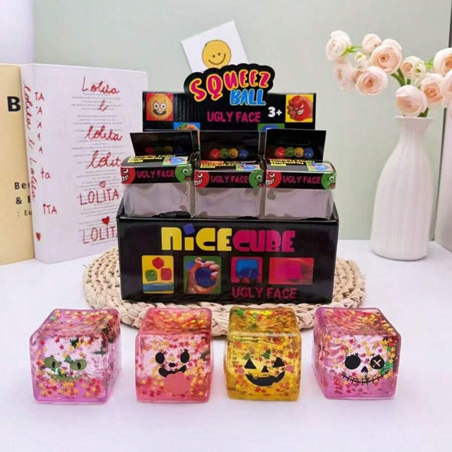 1pc Halloween Cube Squishy Stress Relief Toy, Soft Non-Sticky Fidget Toy - Multicolor - View 1