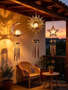 1pc Star Sun Moon Shaped Solar Wind Chime Light - Weather-Resistant Outdoor Decor With Automatic Dusk To Dawn Sensor, Suitable For Garden, Porch And Patio, LED Lighting Wind Chime Ambient Light - Multicolor - View 2