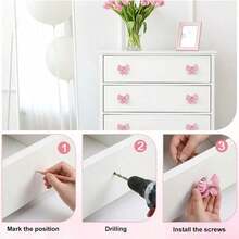 8/6/4/2 buah Tarikan Laci Pita Merah Muda, Pegangan Dekoratif dengan Sekrup untuk Kamar Anak, Cocok untuk Lemari dan Kabinet Kamar Bayi - MultiWarna - View 3