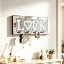 Crystal Clear Hooks Key Holder Key Hanger, Sparkly Mirrored Letters Plaque Sign For Wall Decor, Silver Mirror Decoration Wall Art, Wall Mounted Home Decor - LOCK Letter - View 2