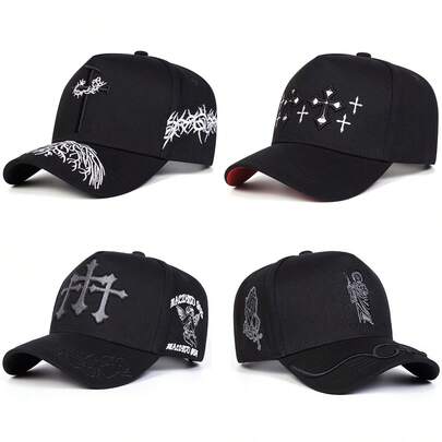 1pc Men's St. Jude Gothic Cross Nail Trucker Hat, Embroidered Baseball Cap, Street Fashion 5-Panel Hat, Outdoor Sun Protection Casual Cap For Spring/Autumn Travel, Beach Vacation