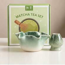 抹茶茶具套組，完整抹茶沖泡套件，含可愛花卉與愛心壓紋陶瓷碗及篩網，傳統日式茶道工具，適合居家使用與送禮 - 星星 - 查看 20