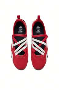 Kappa Silver White Cross Strap Mary Jane Shoes Y2K Ballet Style Thin Sole Retro Casual Sports Racing Shoes - Cherry Red/Winter White - View 8