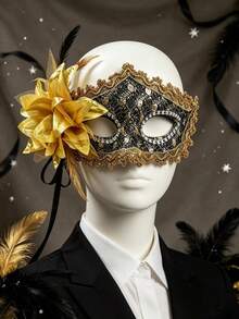 1pc Halloween Venetian Lace Mask With Side Floral Rhinestone Half Face Eye Mask, Unisex Costume Accessory For Masquerade Ball, Carnival Party, Photo Props - Multicolor - View 7