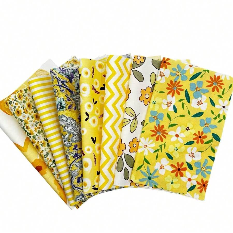 8 Stücke Gänseblümchen Stoff Pack, geeignet für Nähprojekte, enthält sortierte Stoffe, ideal für DIY Basteleien und Handarbeit (20*25cm/40*50cm) - Standard - Übersicht 1