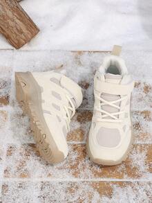 1 Pair Kids' Outdoor Sports Hiking Boots, Simple Non-Slip Trekking Shoes, Fashionable Versatile Warm Boots For Boys And Girls - Beige - View 3