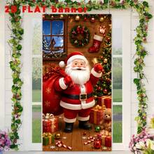 2D Flat 1 Piece Of Christmas-Themed Banner Background Fabric, Featuring Santa Claus Theme, Along With Christmas Tree, Gift Box, Christmas Wreath, Walking Stick Candy, Etc. For Christmas. Made Of Polyester Material, No Power Supply Required. - View 6