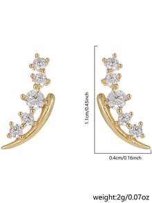2pcs Women's Gold-Plated White Zirconia Meteor Stud Earrings - Yellow Gold - View 2