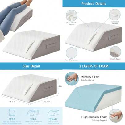Leg Pillow Elevation Blood Circulation, Leg Wedge For Elevation For Swelling, Leg Elevating Pillow For After Surgery, Memory Foam Foot Knee Pillow For Back Sleeping 23.6*16.8*8 Inch White/Grey