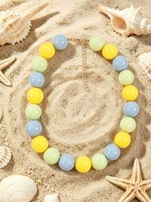 1pc European & American Bohemian Geometric Mixed Color Beaded Necklace For Women, Summer Beach Vacation - Mixed Color Beaded Necklace - View 12