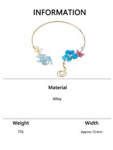 1 Stück zartrosa Farbverlauf Blumen asymmetrischer Schmetterling Blumen Spirale offener Hals Kragen Nischen Urlaub Schlüsselbein Halskette - Blumenhalsband - Übersicht 10