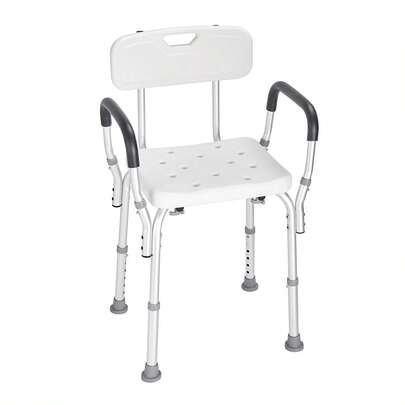 Height Adjustable Shower Stool With Armrest & Backrest, For Seniors & Pregnant Women, Shower Stool For Bathroom, Senior Mobility Aid, Sturdy Construction, Mobility Aid, Home Healthcare, Home Caregivers