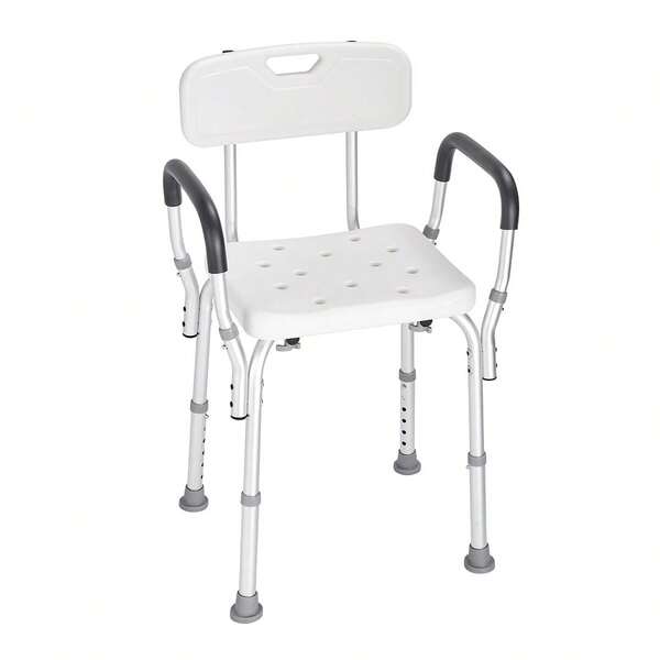 Height Adjustable Shower Stool With Armrest & Backrest, For Seniors & Pregnant Women, Shower Stool For Bathroom, Senior Mobility Aid, Sturdy Construction, Mobility Aid, Home Healthcare, Home Caregivers