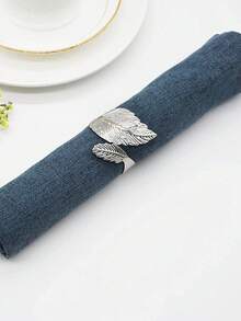 24/36/48pcs Leaf-Shaped Gold Napkin Rings, Shiny Metal Napkin Rings Table Decoration, Fashionable Autumn Napkin Rings Bulk, Suitable For Christmas, Easter, Wedding, Party, Elegant Table Setting - Silver 1 - View 5