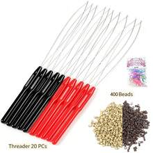接髮環穿線針 10 件組 雙色拉針套組 防鏽造型工具附珠飾環帶，適合初學者居家 DIY 銀絲羽毛 I-Tip 接髮手工創作 - 查看 11