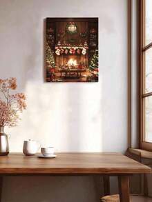 Christmas Cozy Fireplace DIY Oil Painting By Numbers Festive Wreath Stocking Santa Claus Christmas Tree Warm Living Room Painting Canvas Crafts Adult Home Decoration 8x12/16x20inch Holiday Gifts - Sets - View 3