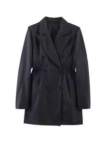 Spring/Autumn Fine Striped Dress Suit Black - Black - View 8