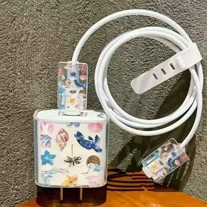 Marine Life Cute Turtle Pattern Charger Cable Protector, Compatible With Apple 20W Charger, Minimalist Apple Charger Protective Case, Compatible With 20W Phone 15/16 Pro Max Charging Cable Protector, Anti-Scratch, Anti-Bite, Suitable For 13/14 Plus
