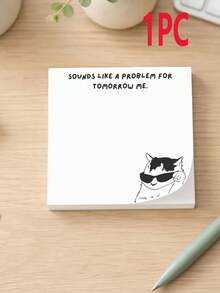 3/1pc White Humorous Quote Memo Pad, Sarcastic Office Humor, Premium Thick Paper Rectangular, Cool Fashionable Glasses Cat Pattern, Task Delay Message Note, Aesthetic Stationery, Desk Decor, Suitable For Colleagues, Adults, Office Workspace Arrangement, Daily Use After Returning To Work - one-size - View 10