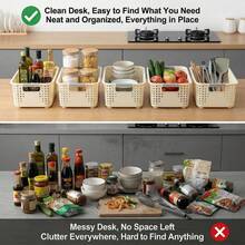 6 Keranjang Penyimpanan Tipis dengan Pegangan, Sempurna untuk Pengorganisasian Dapur dan Kamar Mandi, Keranjang Penyimpanan yang Dapat Ditumpuk dan Disusun, Mudah Dirakit, Keranjang Rak Buku Hemat Ruang, 1/4/6pcs - MultiWarna - View 5
