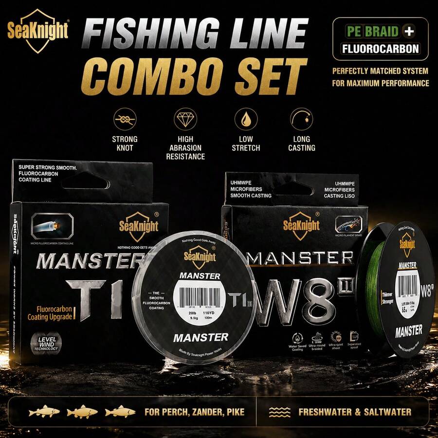SeaKnight Fishing Line Set – 150m W8 II Braided Main Line + 100m T1 II Fluorocarbon Leader, High-Strength PE Braided Fishing Line Kit, Suitable For Bass, Pike And Muskie, Long Casting And Wear-Resistant - Multicolor - View 1