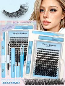 مجموعة رموش صناعية Asiteo 144 قطعة بتصميم D Curl Cat Eye، خصلات فردية بسعة كبيرة وأطوال مختلطة 8-18 مم، بمظهر طبيعي منفوش وخفيف الوزن، تشمل أدوات مكياج وغراء وسائل إغلاق ومزيل رموش وملقط رموش، مناسبة للاستخدام المنزلي - متعدد الألوان - مشاهدة 1