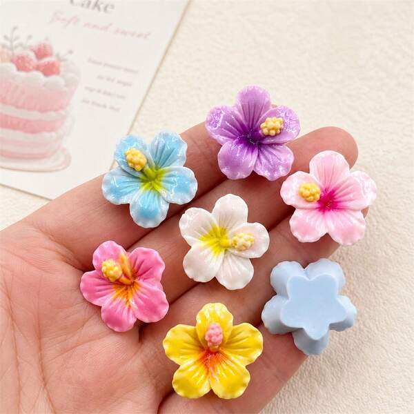 10/20/30pcs Transparent Sakura Resin Ornaments, Colorful Five-Petal Flower Transparent Design, Ice-Clear Design, Flat Back Painting For Handmade Crafts And Home Decor, Handmade Decoration | Vibrant Flowers | Durable Craft Materials, Cartoon Cute Flower Decor, Resin Accessories - Random Color