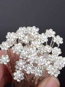 20 Pcs Set Fashion Wedding Bride Faux Pearl Flower Crystal Rhinestone Hair Clip Bridesmaid Headpiece Hairpin Bridal Hair Fork Hair Comb - Silver - View 5