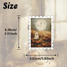 36pcs Vintage Halloween Ghost Pumpkin Postage Stamp Style Stickers, Antique Matte Tone, Spooky Cute Ghost, Full Moon, Jack-O'-Lantern, Mushroom, Bat Window House Decoration Design, Suitable For Junk Journal, Planner, Notebook, Photo Album DIY Craft Materials - A - View 8