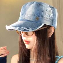 1件美式復古做舊水洗女款棒球帽 春夏百搭平頂馬術風棒球帽 破洞設計 - 彩色 - 查看 2