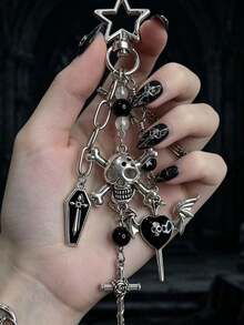 Sweet Gothic Skull Cross Keychain, Vintage Dark Punk Bag Pendant Accessories - Multicolor - View 10