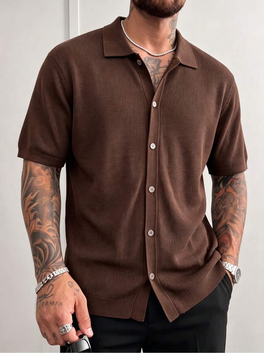 Camiseta de manga corta con cuello de cárdigan de moda casual de verano para hombres, adecuada para ocasiones de negocios y uso diario