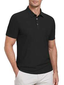 Men's Solid Color Short Sleeve Polo Shirt, Casual Fashion, Suitable For Daily Wear - Black - View 4
