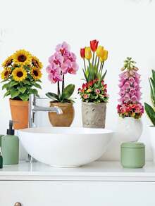 Various Tulip Flower Wall Stickers, PVC, Waterproof, Removable And Self-Adhesive. Sunflower And Butterfly Orchid Pot Window Stickers, Baseboard Stickers, French Country Style For Doors And Walls, DIY Home Soft Decorations. - Wall Stickers - View 4