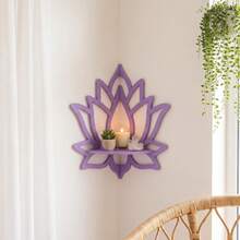 1pc Bohemian Lotus Corner Wall Shelf, Floating Display Rack For Crystal, Candle, Plant, Suitable For Bedroom, Living Room, Yoga Room Zen Home Decor - Hollow Lotus - View 9