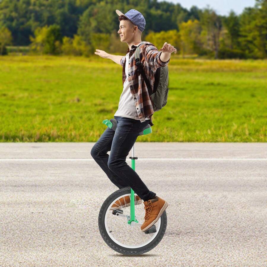 Monociclo verde da 18 pollici (73–85 cm) regolabile in altezza, per uso esterno, con pedali antiscivolo e sella ergonomica, ideale per allenamento dell'equilibrio, fitness ed esercizio fisico. - Verde - Visualizzare 1