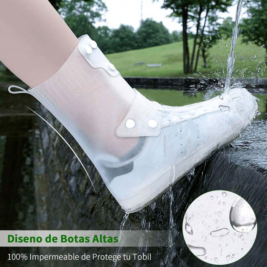 1 par de cubiertas plegables y portátiles para zapatos de lluvia en color Blanco, resistentes al deslizamiento e impermeables, con Top alta, en diferentes tallas, adecuadas para exterior, escuela, oficina, hogar, viaje, ciclismo y almacenamiento de zapatos en días lluviosos.