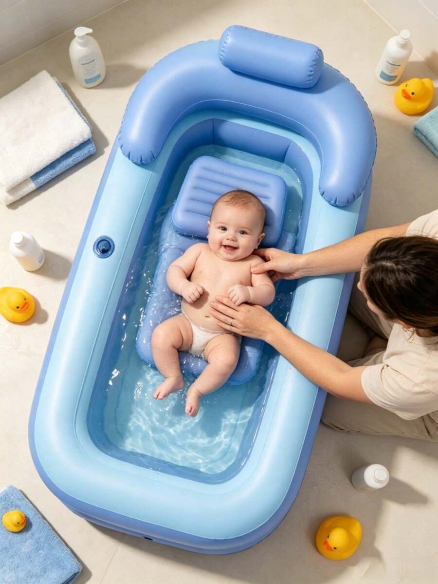 Portable Baby Bathtub, Foldable Non-Slip With Pillow Headrest, Soft Infant Bath Tub For Newborns, Suitable For Home Bathroom - Multicolor - View 1
