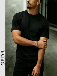 GRDR 男士時尚百搭純色T恤－極簡休閒日常短袖 - 黑色 - 查看 2
