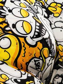 5pcs/Pack New Popular Graffiti Print Men's Long Leg Boxer Briefs, Thin & Breathable - Black - View 4