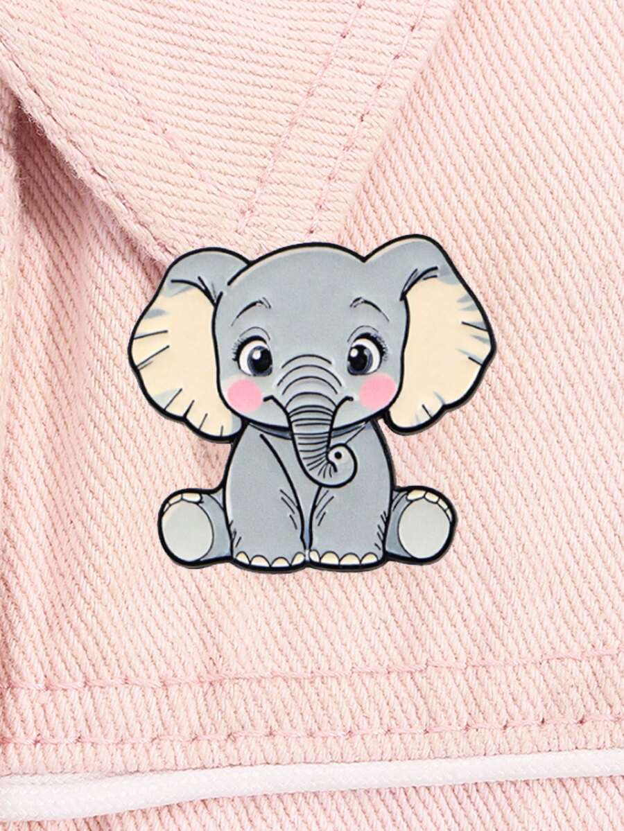 1pc Cute Elephant Enamel Pin, Kawaii Cartoon Animal Brooch, Hard Enamel Lapel Pin, Suitable For Backpack Jacket, Jewelry Gift For Friends - Multicolor - View 1