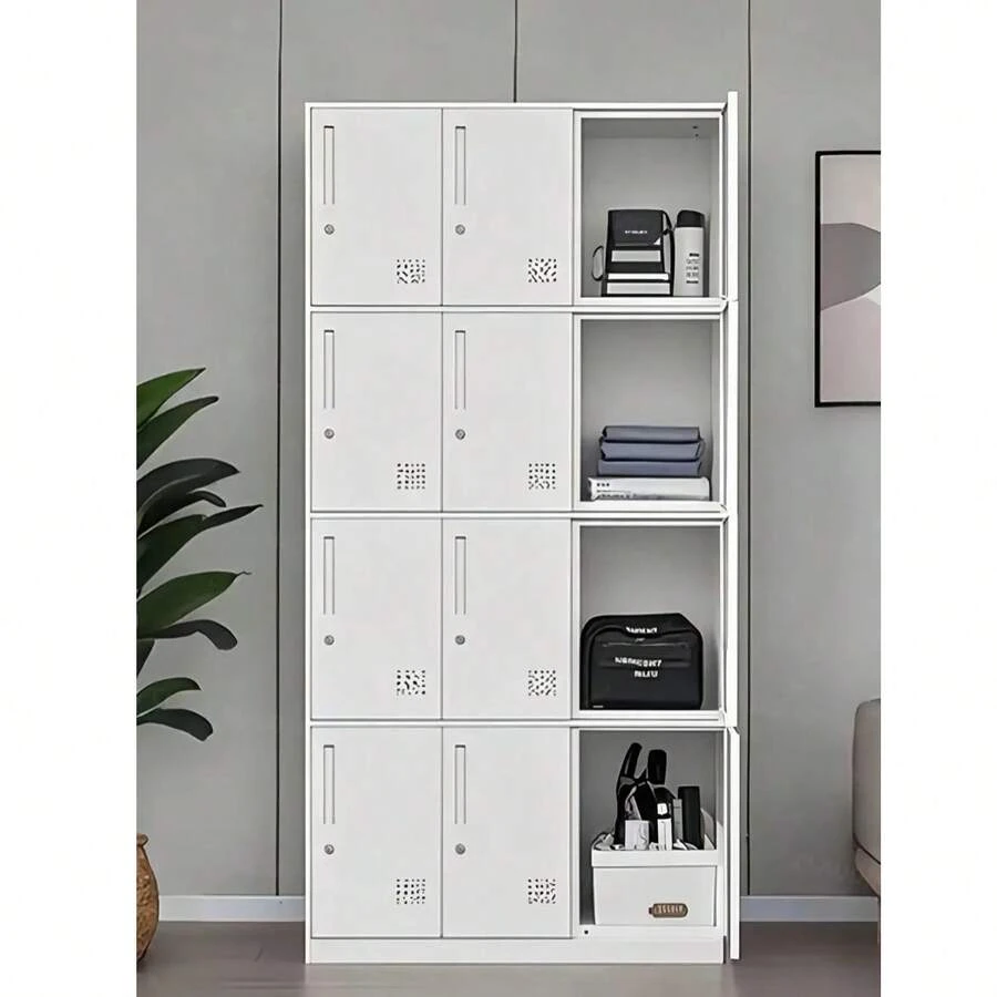 Locker Metalico 12 Puertas Casilleros Oficina Chapa , uso de empleados y trabajadores clóset de acero duradero diseño moderno,gabinete de almacenamiento para el hogar,9x34x180 color blanco - Blanco - Ver 1