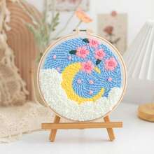 1pc Round Wooden Frame Floral Punch Needle Kit, Pink Background And White Flower Craft Materials For Making A Handmade Botanical Wall Art, Beginner DIY Decor Project For Living Room Or Bedroom, Birthday, Housewarming, Holiday Gift For Friends - Punch Needle Embroidery - View 8