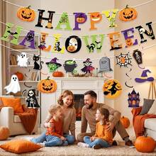1 Set Halloween Theme Party Decoration Pumpkin Bunting Banner Spiral Card Decor, DIY Party Decoration (Fixed Rope 196.85inch*3) - A - View 6