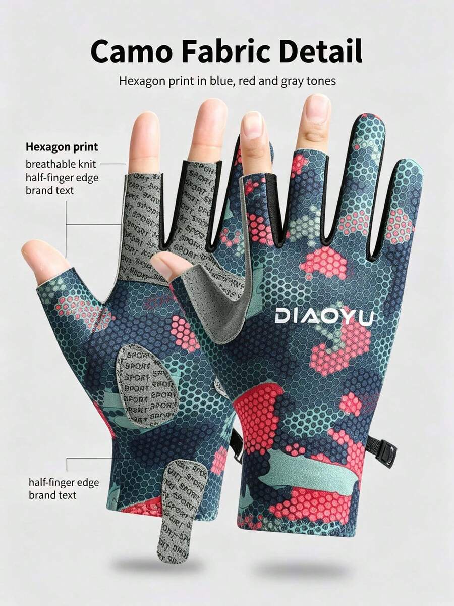 Breathable Sunproof Half Finger Fishing Gloves Anti-Scratch Skid Resistant Hand Gloves Outdoor Cycling Driving Fishing Accessories - Green Camouflage - View 1